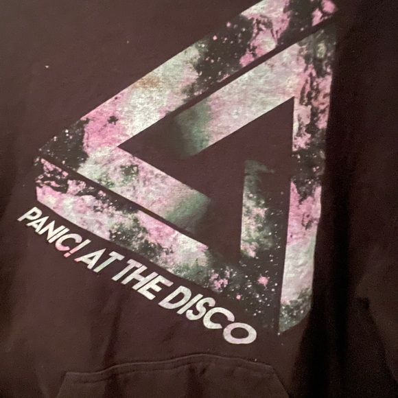 Panic At The Disco Hoodie Size Large Trinity Logo Front PATD on Arm Modern Cut - Picture 2 of 4